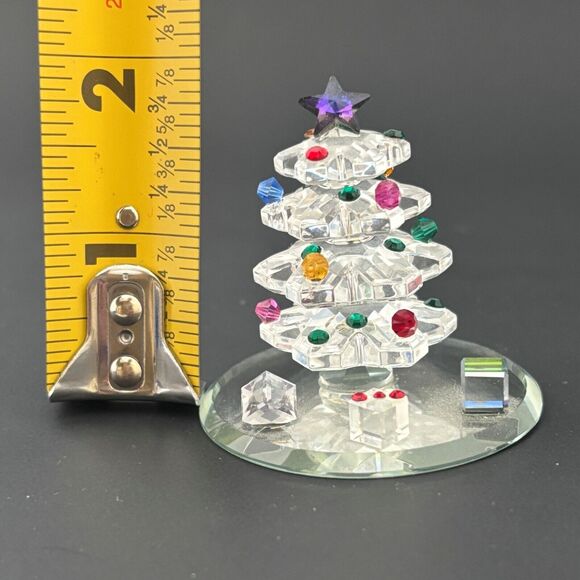 Vintage Decorated Crystal Christmas Tree Figurine Holiday Mirror Base Festive - Picture 6 of 6